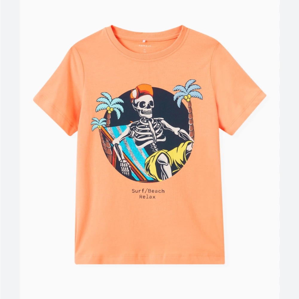 Name It Orange Skeleton Surfer T-shirt in Cotton